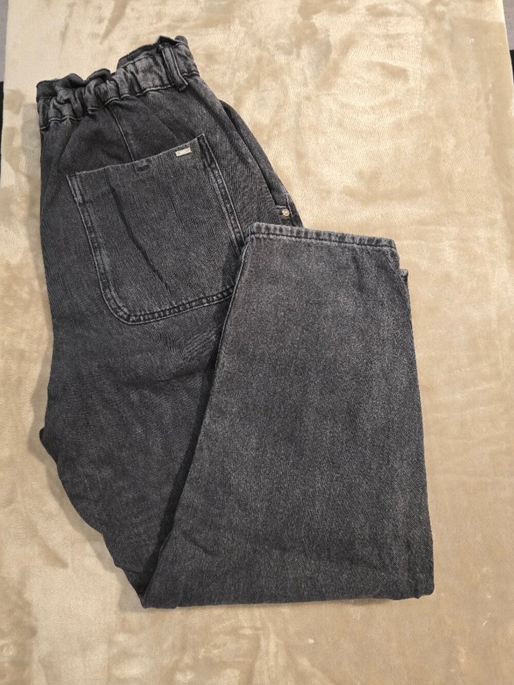 Zara Acid Wash Black High Rise Paperbag Balloon Leg Jeans - Size 10